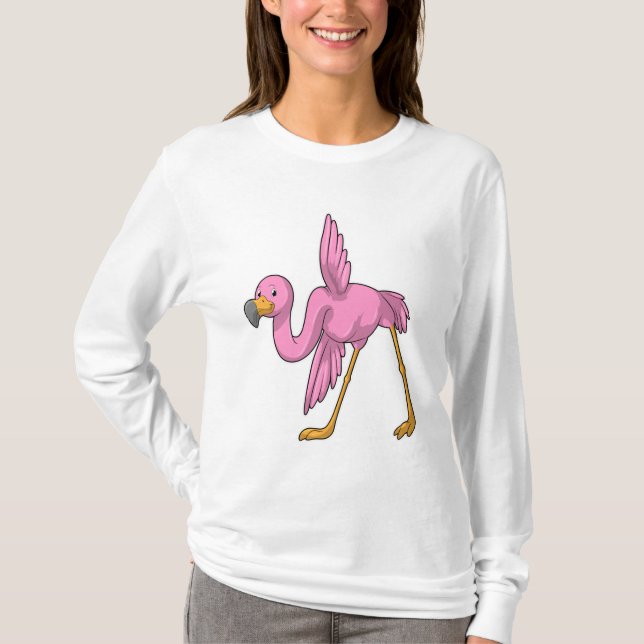 T-shirt Flamant rose à Yoga Exercice d'étirement (Devant)