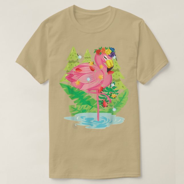T-shirt Flamant rose animal tropical Noël Lumières Noël (Design devant)