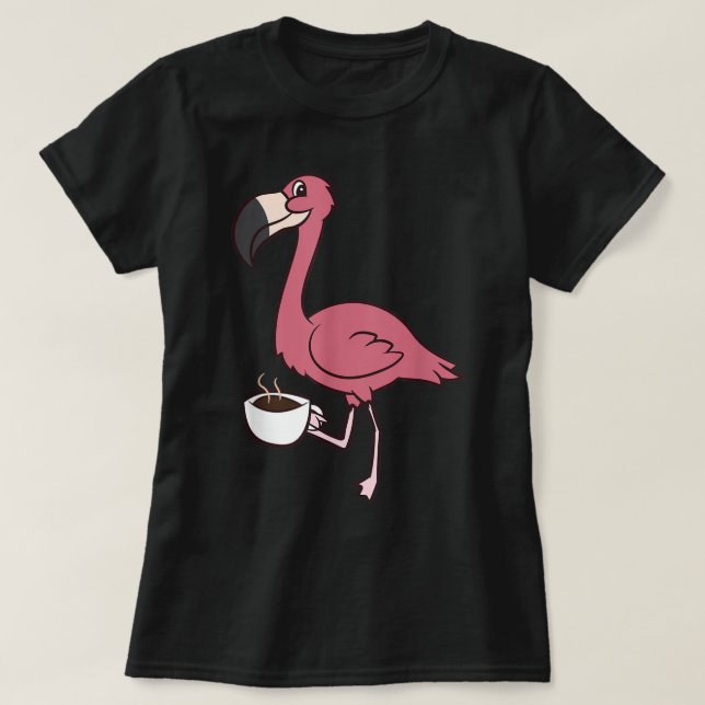 T-shirt Flamant rose Avec Café Drôle Café Boire Flamme (Design devant)
