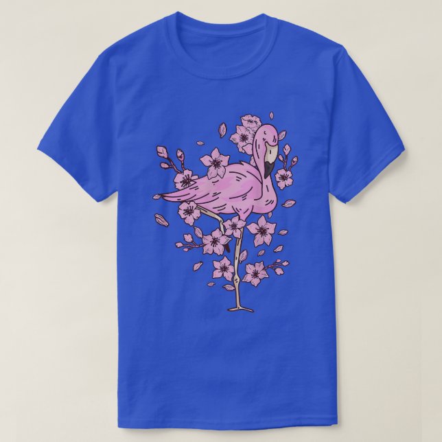 T-shirt Flamant rose avec flamant rose et fleurs de cerisi (Design devant)