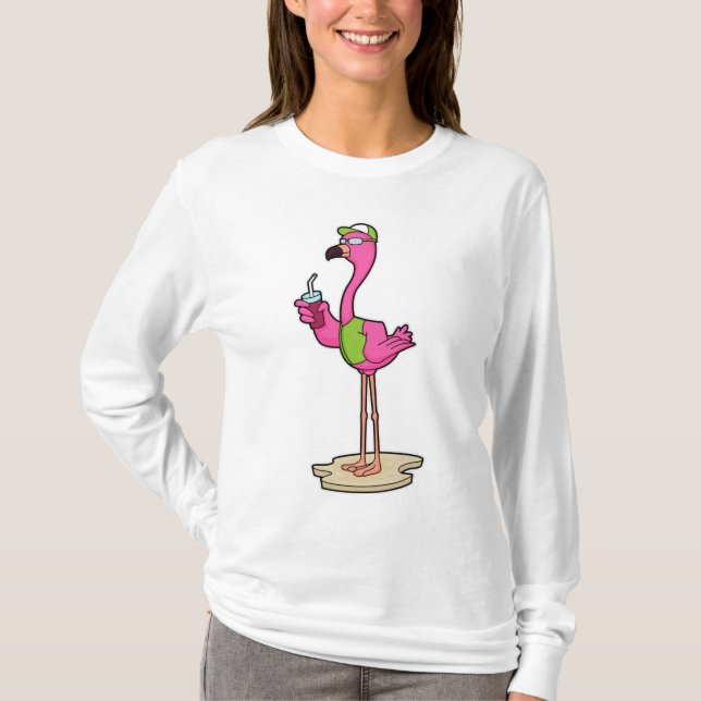 T-shirt Flamant rose avec Lunettes de soleil & Casquette (Devant)