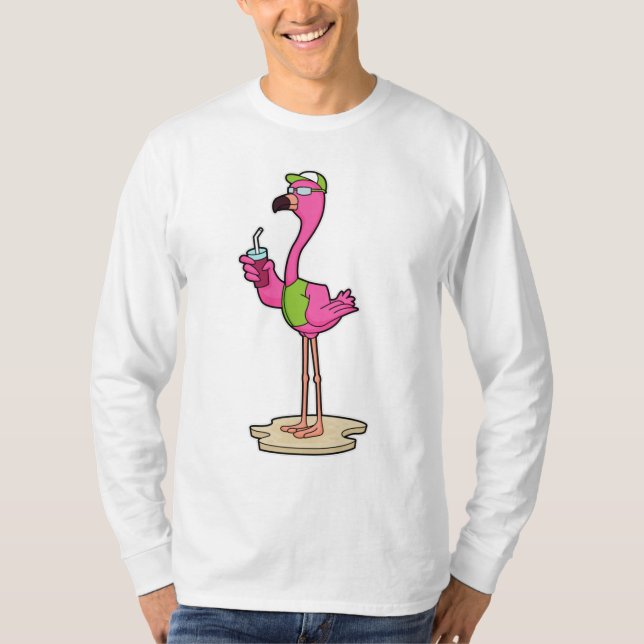 T-shirt Flamant rose avec Lunettes de soleil & Casquette (Devant)