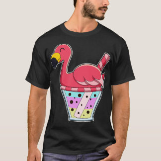 T-shirt Flamant rose avec Mug de Jus Boire de la paille