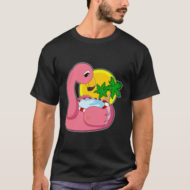 T-shirt Flamant rose avec piscine (Devant)