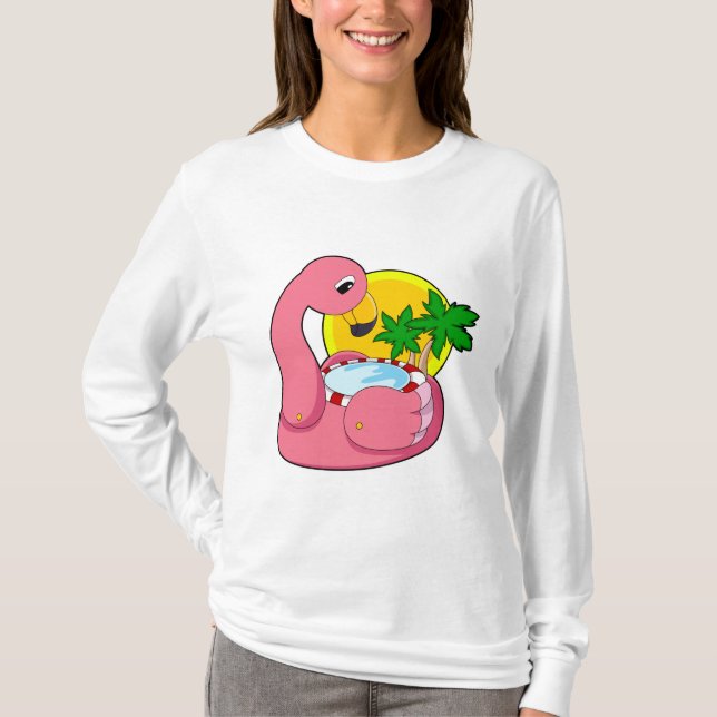 T-shirt Flamant rose avec piscine (Devant)