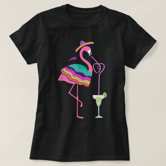 T-shirt Flamant rose Boire Margarita Mexicaine Poncho Cinc (Design devant)