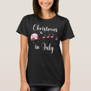 T-shirt Flamant rose Camping Noël en Juillet RV Bus