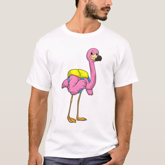 T-shirt Flamant rose comme élèves avec sac scolaire (Devant)