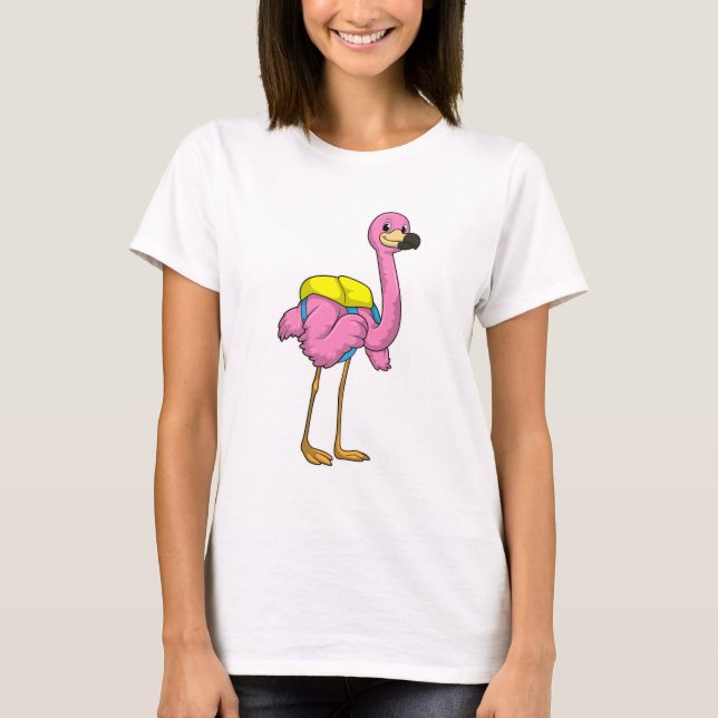 T-shirt Flamant rose comme élèves avec sac scolaire (Devant)