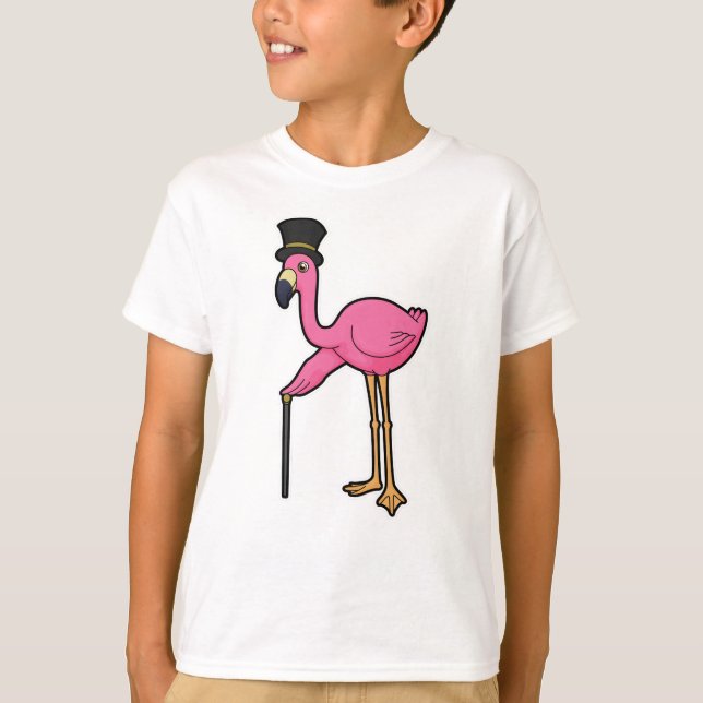 T-shirt Flamant rose comme Groom avec Casquette & canne (Devant)