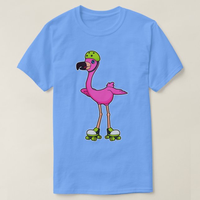 T-shirt Flamant rose comme Patinage avec Roller Patins Cas (Design devant)