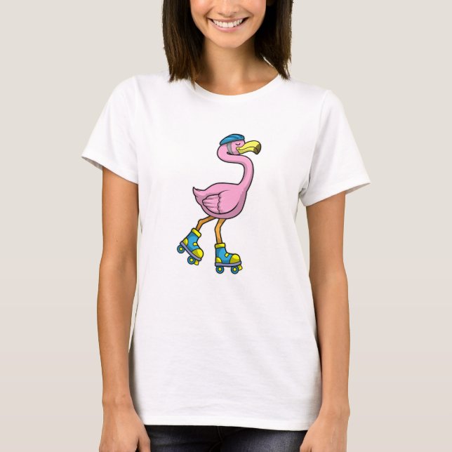 T-shirt Flamant rose comme Patineur avec Patins Inline & C (Devant)