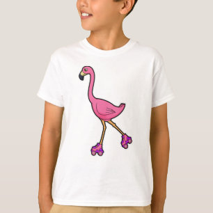 T-shirt Flamant rose comme Patineur avec Roller Patins