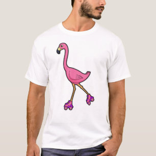 T-shirt Flamant rose comme Patineur avec Roller Patins