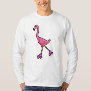 T-shirt Flamant rose comme Patineur avec Roller Patins