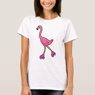 T-shirt Flamant rose comme Patineur avec Roller Patins