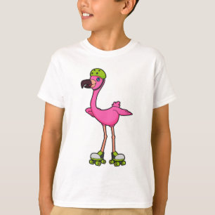 T-shirt Flamant rose comme Patineur avec Roller Patins & C