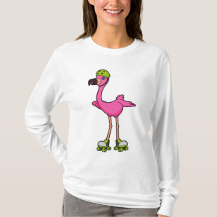 T-shirt Flamant rose comme Patineur avec Roller Patins & C