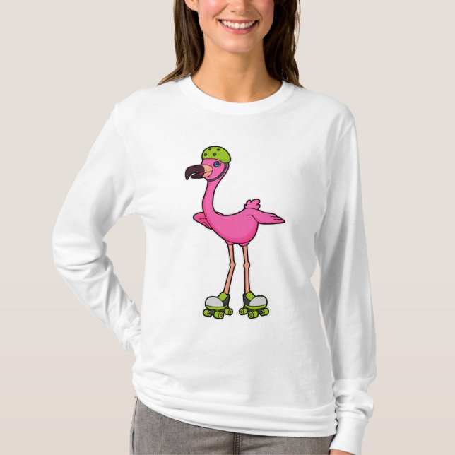 T-shirt Flamant rose comme Patineur avec Roller Patins & C (Devant)