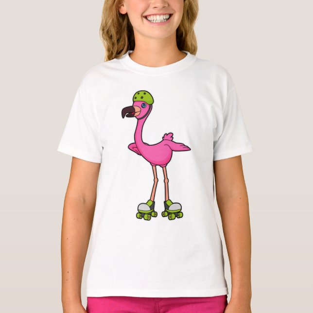 T-shirt Flamant rose comme Patineur avec Roller Patins & C (Devant)