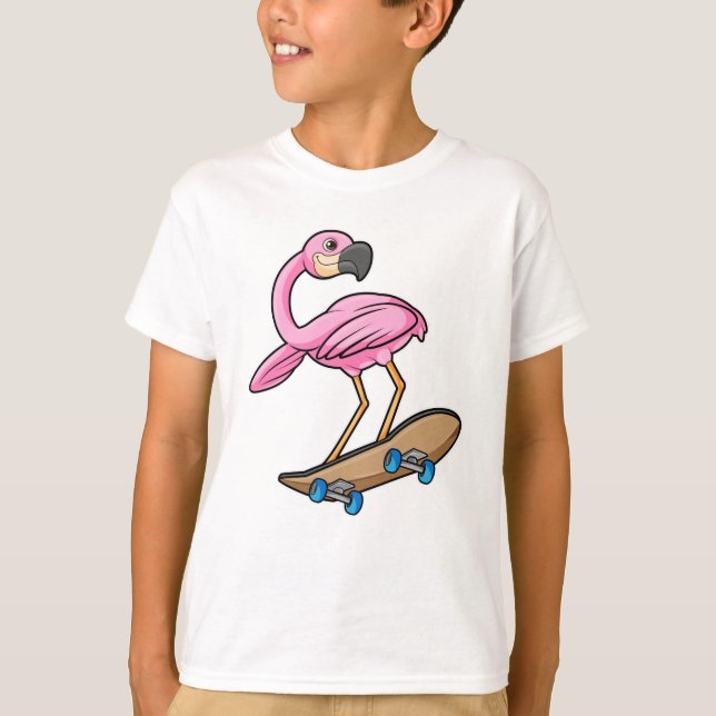 T-shirt Flamant rose comme Patineur avec Skateboard (Devant)