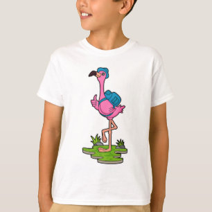 T-shirt Flamant rose comme randonneur avec sac à dos