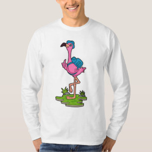 T-shirt Flamant rose comme randonneur avec sac à dos