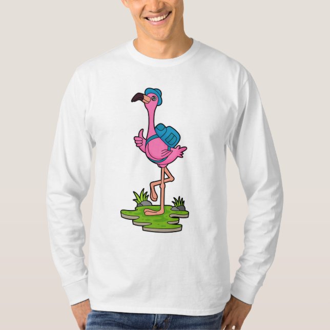T-shirt Flamant rose comme randonneur avec sac à dos (Devant)