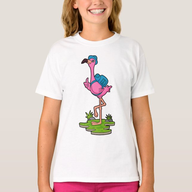 T-shirt Flamant rose comme randonneur avec sac à dos (Devant)