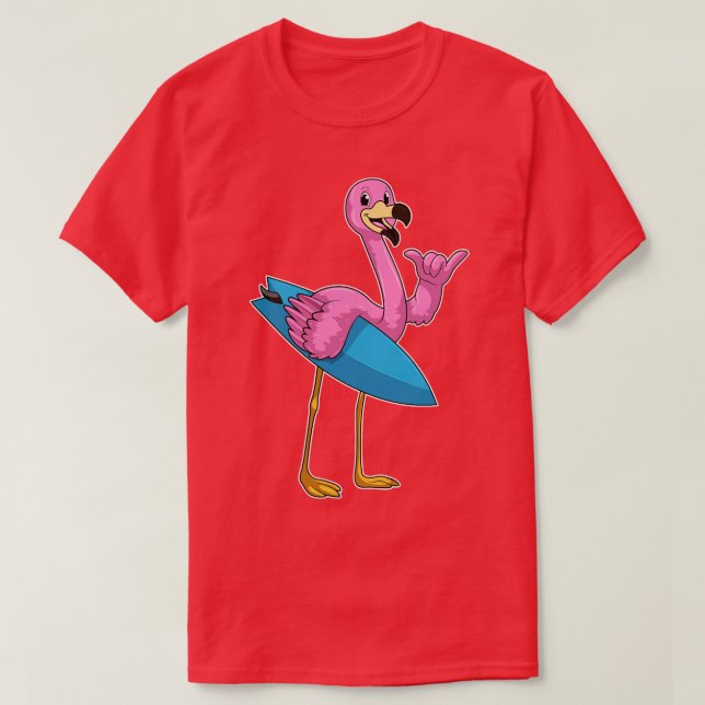 T-shirt Flamant rose comme Surfer avec Surfboard (Design devant)