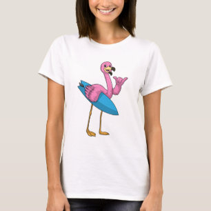 T-shirt Flamant rose comme Surfer avec Surfboard