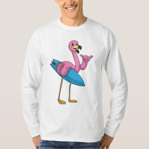 T-shirt Flamant rose comme Surfer avec Surfboard