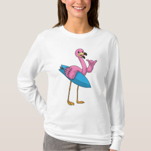 T-shirt Flamant rose comme Surfer avec Surfboard