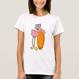 T-shirt Flamant rose comme Surfer avec Surfboard.PNG