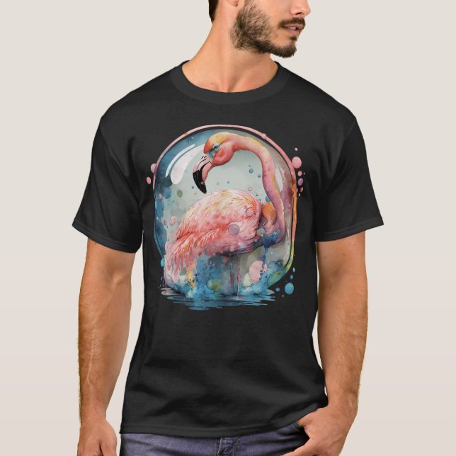 T-shirt Flamant rose couleur aquarelle (Devant)