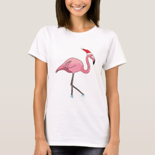 T-shirt Flamant rose dans un Noël de Noël à Santa Hat