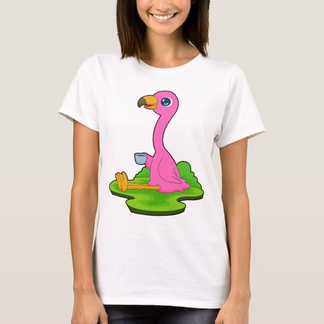 T-shirt Flamant rose de café Mug (Devant)