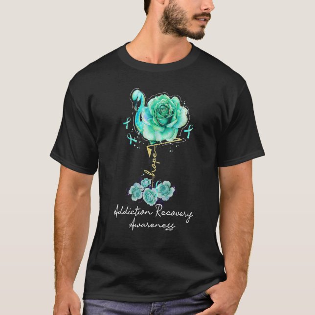 T-shirt Flamant rose de fleurs Espérer Turquoise dépendanc (Devant)