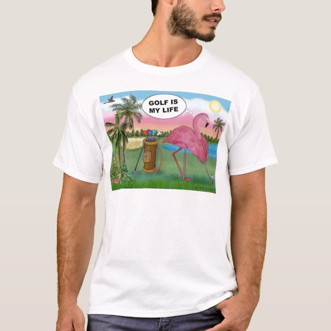 T-shirt Flamant rose de golf - Le golf est ma vie (Devant)