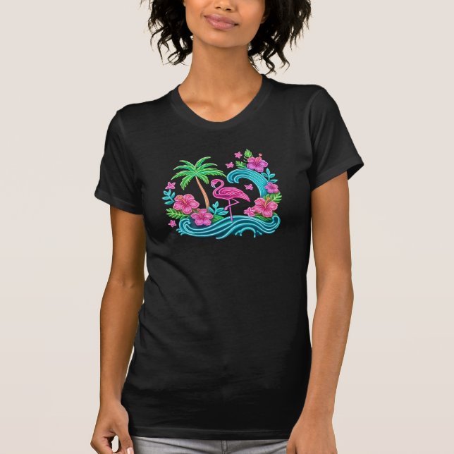 T-shirt Flamant rose de néon tropical (Devant)
