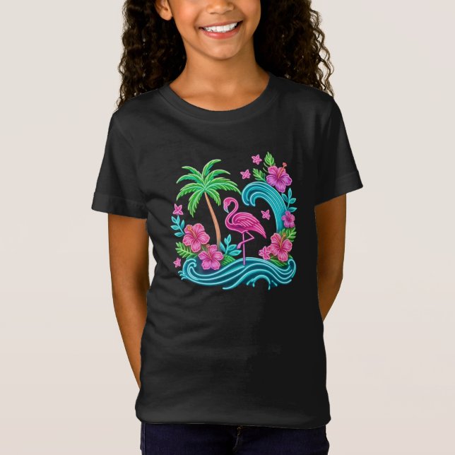 T-Shirt Flamant rose de néon tropical (Devant)