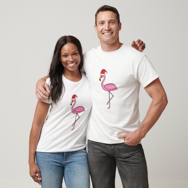 T-shirt Flamant rose de Noël avec Santa Hat (Unisexe)