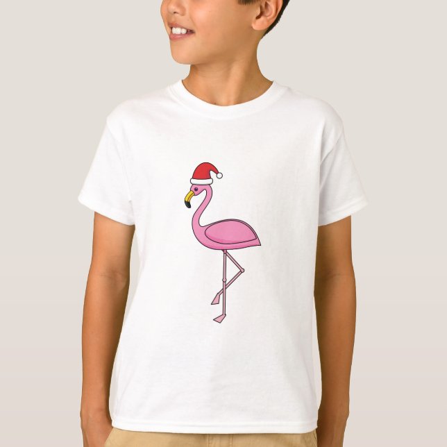 T-shirt Flamant rose de Noël avec Santa Hat (Devant)