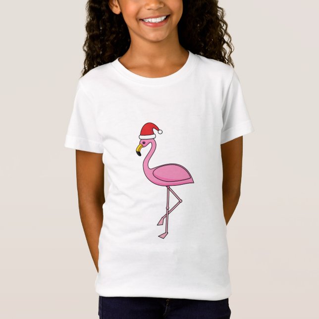 T-Shirt Flamant rose de Noël avec Santa Hat (Devant)