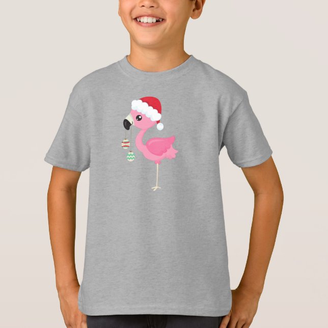 T-shirt Flamant rose de Noël, Chapeau de Noël, Ornements d (Devant)