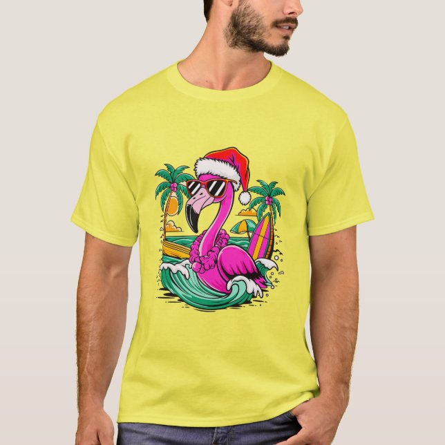 T-shirt Flamant rose de Noël festif Amusants au paradis (Devant)