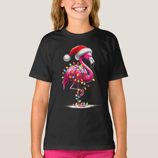 T-shirt Flamant rose de Noël Lover Père Noël Xmas (Devant)