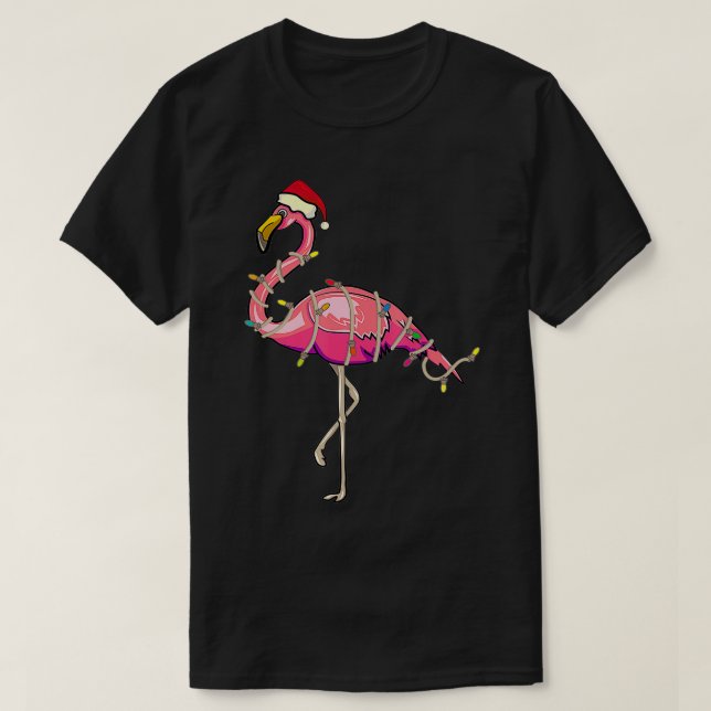 T-shirt Flamant rose de Noël Lumières Cadeaux Enfants Homm (Design devant)
