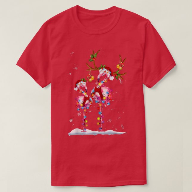 T-shirt Flamant rose de Noël Santa Hat Jeu de lumières Fla (Design devant)