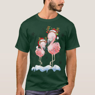 T-shirt Flamant rose de Noël Santa Hat Jeu de lumières Fla